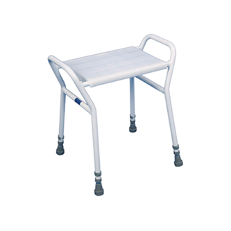 White plastic shower stool with arm rests
